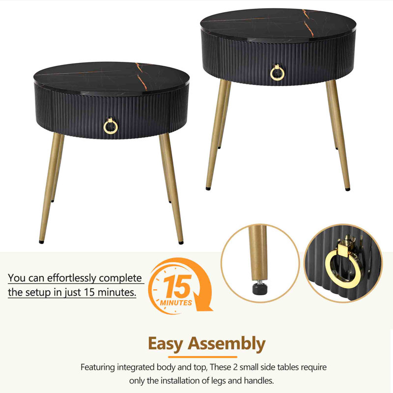 Khayam End Table Set with Storage, Black