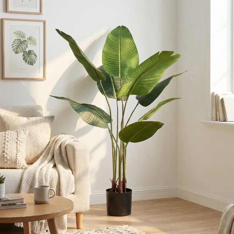 Fausse plante palmier de voyage, H 48 po x l 27,56 po
