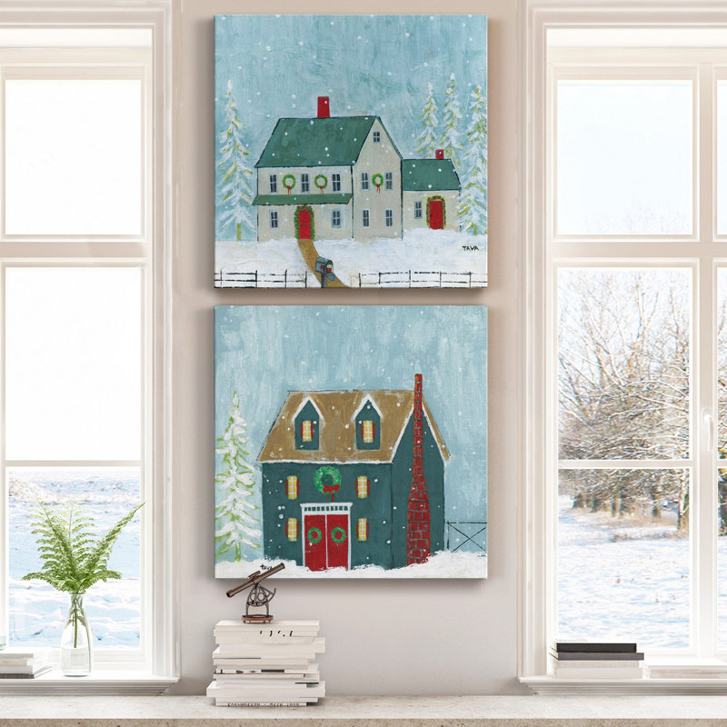 Home for Christmas - Ensemble de 2 reproductions d'art sur toile tendue, H 16 po x l 32 po x P 1 po