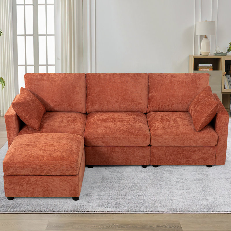 84" Chenille Sectional Sofa With Reversible Ottoman, Modern Couch With Upholstered Cushion, Comfy 3-Seat Sofa For Living Room, Office