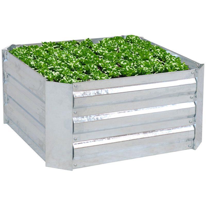 Lit de jardin surélevé carré en acier galvanisé Ippolito - Argent - 24 po x 24 po x 11,75 po, H 11,75 po x l 24 po x P 24 po