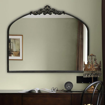 Arched Mirror,Black Traditional Vintage Ornate Baroque Mirrors,Antique Brass Mirrors for Entryway/Fireplace/Living Room/Hallway/Bathroom.30“X36“ Balck