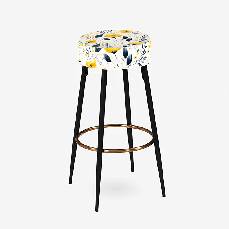 Ensemble de 2 tabourets à imprimé animal, Motif floral jaune bohémien jaune