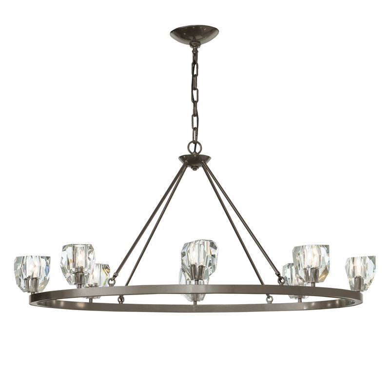 Gatsby 8 - Light Unique Wagon Wheel Chandelier with Crystal Accents, Dark Smoke