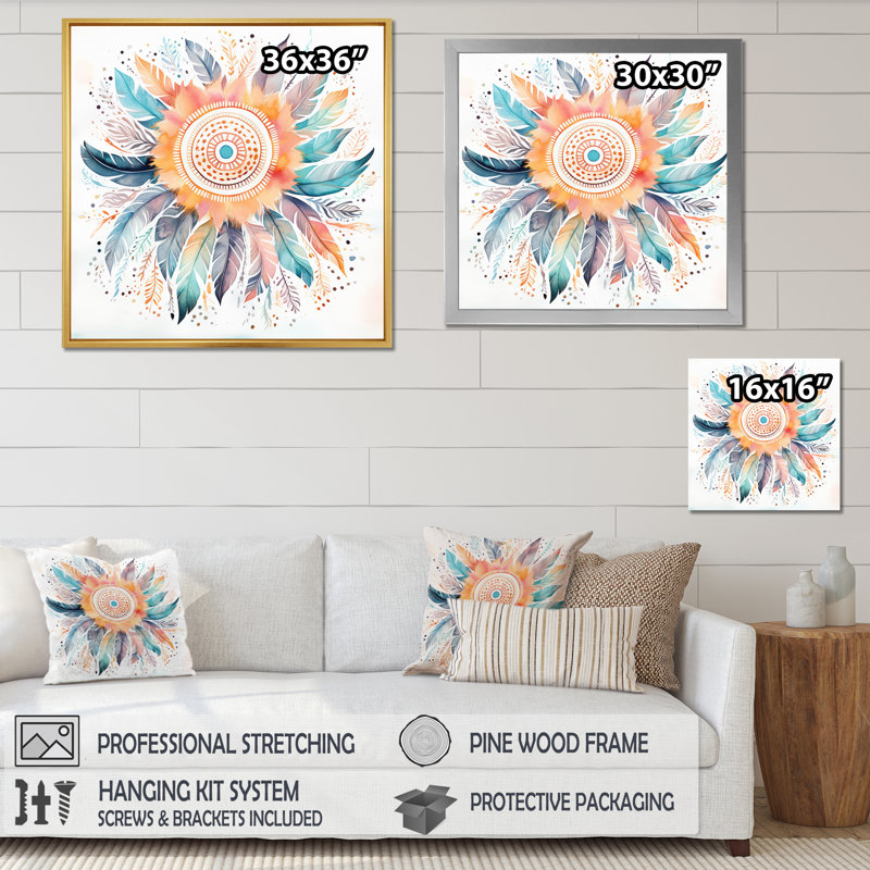 Pastel Boho Dreamcather, H 30 po x l 30 po x P 1 po, Cadre naturel flottant