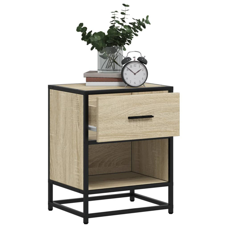 Amberle 40cm W Metal Bedside Table, Sonoma Oak, 2