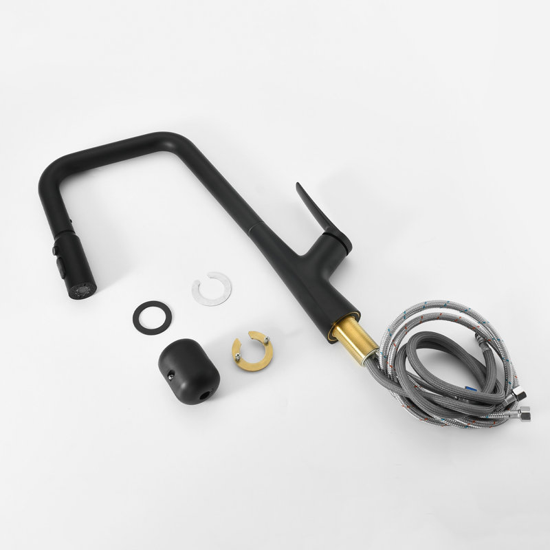 ° Robinet de cuisine pivotant en métal noir mat avec douchette rétractable pour une cuisson efficace