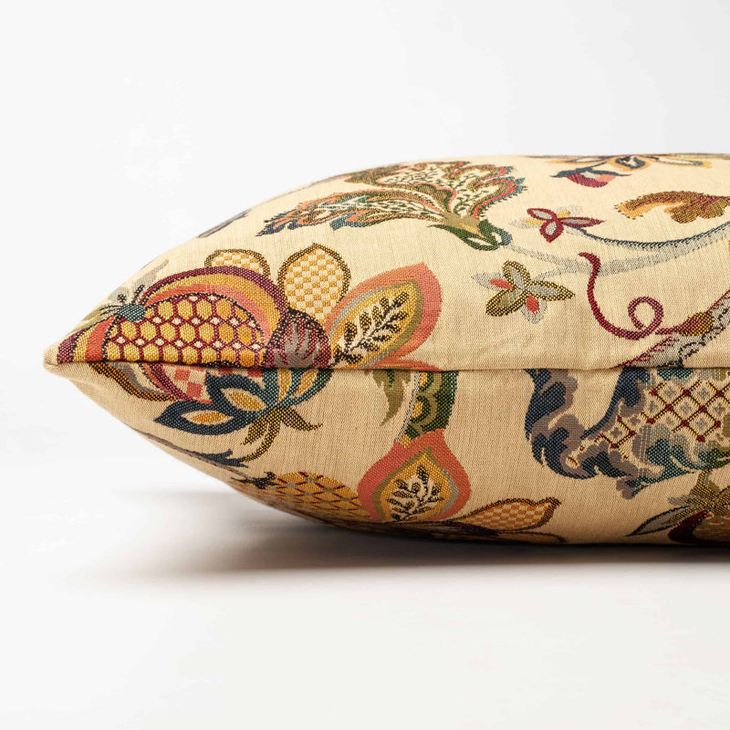 Floral Beige Cushion, 58x38cm, Synthetic filled