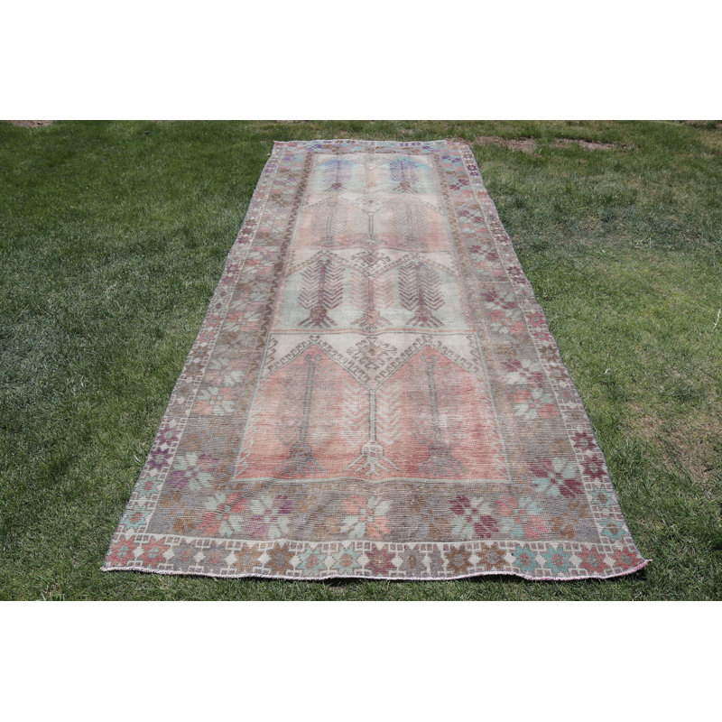 Tapis turc rétro fait à la main en laine, parfait pour les couloirs et les grands espaces avec un style bohème