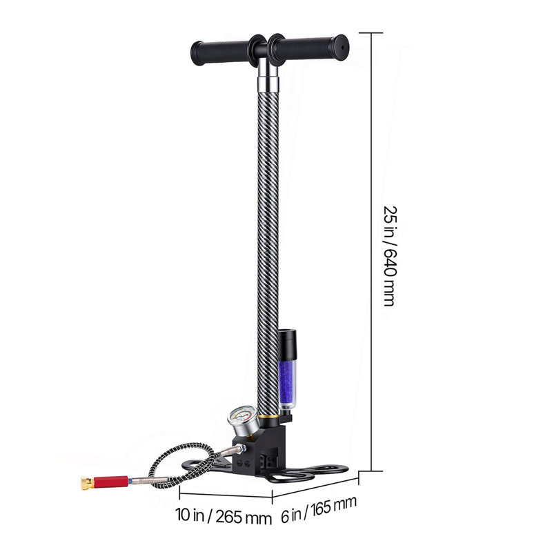 PCP Hand Pump, 3.5 Stage, High Pressure Air Rifle Filling Stirrup Pump, 31.03 MPa 4500 PSI, with Oil-Moisture Filter, Pressure Gauge, Stainless Steel Body, for Airguns Paintball Tire Filling