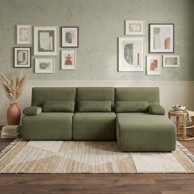 3-Seat Modular L-Shaped Sectional Sofa with Curved Cushions, Integrated Arm Pillows and Deep Seating