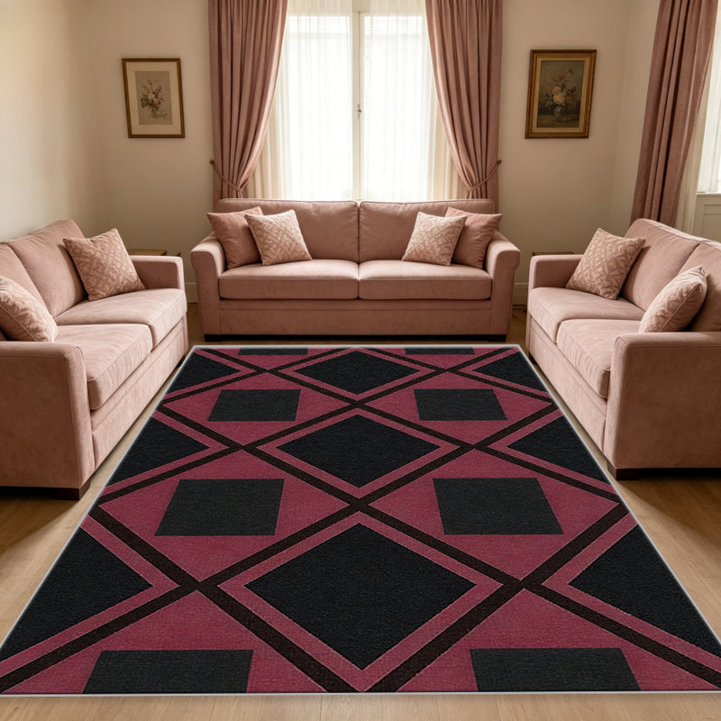 Black Red Diamond area rugs for Living Room, Soft and Comfortable, Suitable for all seasons, easy to maintain, machine washable Indoor floor mat, Under Table Farmhouse suitable for Bedroom, Dining Room, Study, Patio, Balcony, Home Decor
