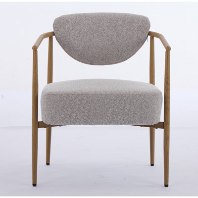 Beige Fabric Dining/Living/Bedroom Chair - Woven Fabric with Foam Cushion, Soft Seating, Metal Frame with Wood Grain Visual