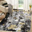 Tapis abstrait moderne lavable à la machine antidérapant noir / gris / or-1728086985