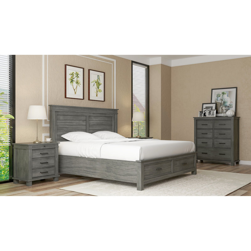 Ensemble de chambre configurable avec lit plateforme en bois massif landrich