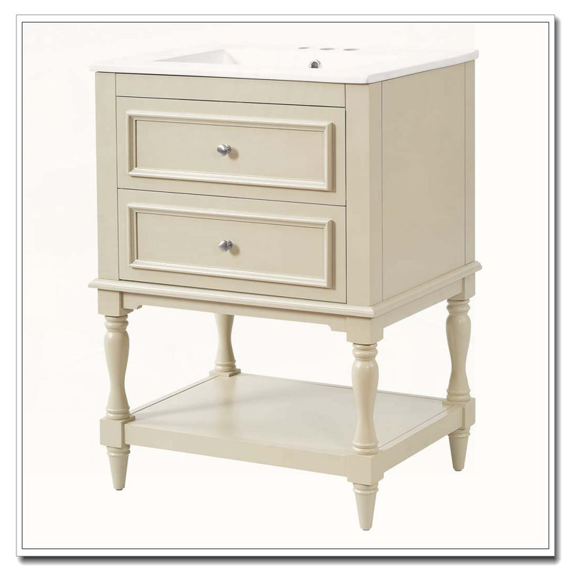 Meuble-lavabo 24 po avec lavabo en céramique, Beige
