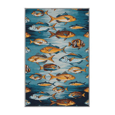  Tapis hawaïen lavable à motif de poissons tropicaux