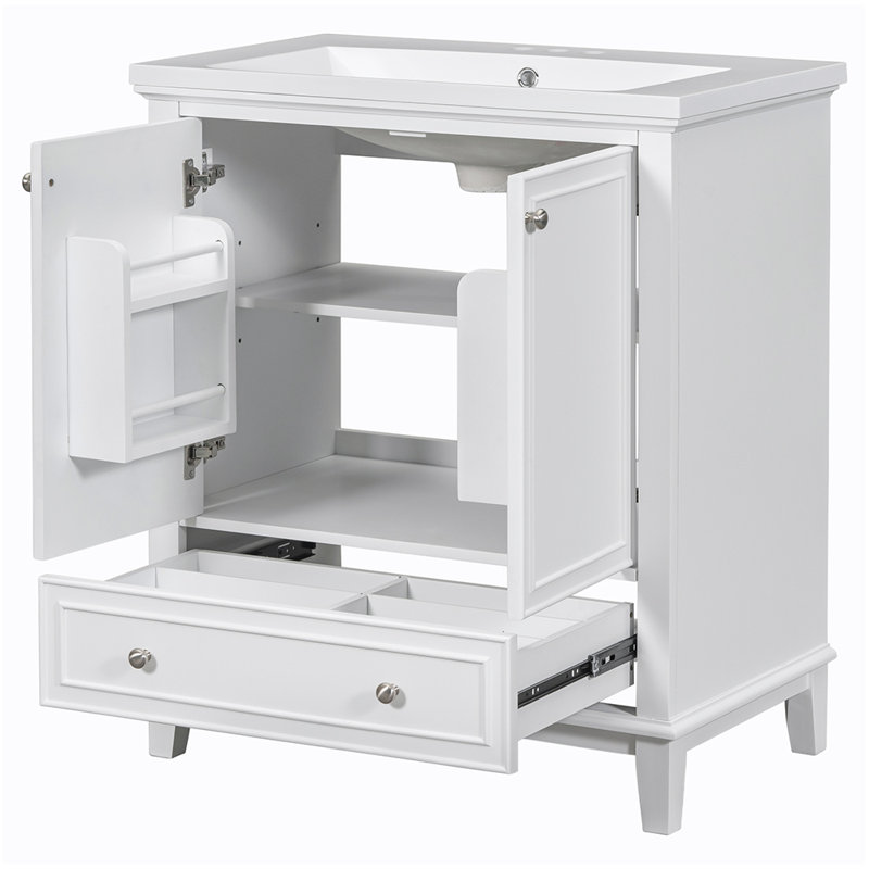 Meuble-lavabo simple 30 po avec comptoir en céramique Guerau, Blanc