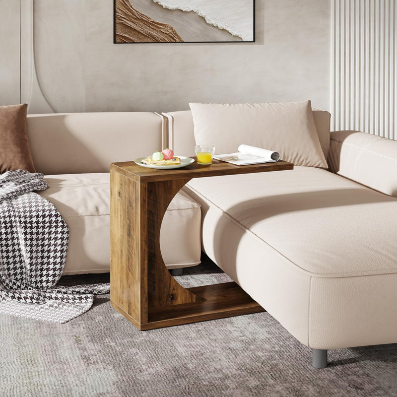 Table de bout 23,62 po en forme de C brun rustique pour canapé