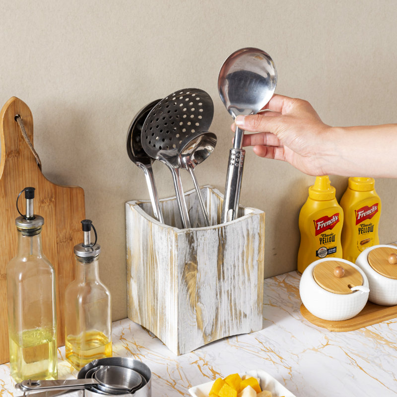 Wood Rectangle Utensil Crock