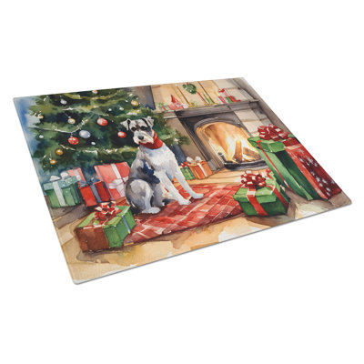 Schnauzer Cozy Christmas Glass Cutting Board Large