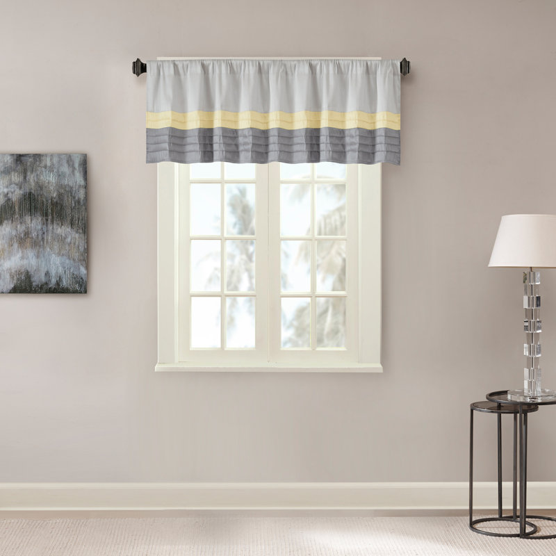 Yellow and Gray Faux Silk Pintuck Window Valance