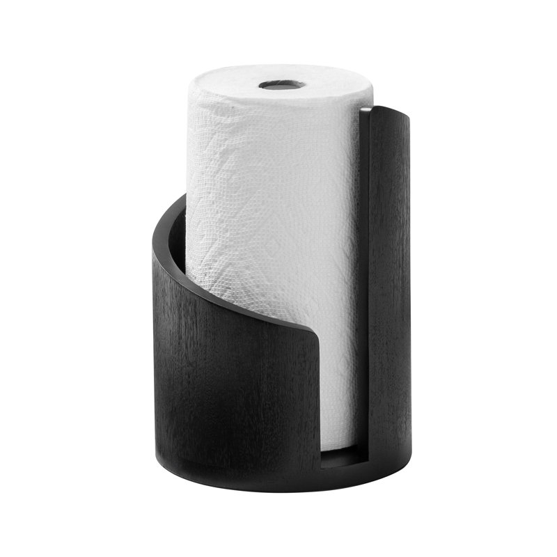 Wooden Paper Towel Holder with Top Load Space Design for Kitchen and Table Decor, Anti Skid Base, Eco Friendly Mango Wood & Metal Rod - Black / Black