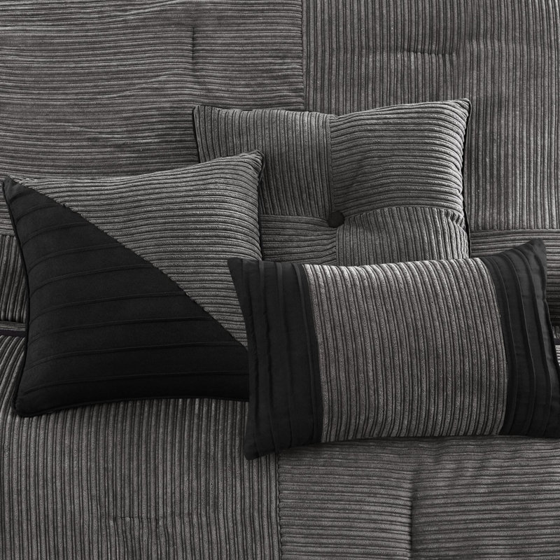 Édredon gris en velours côtelé - 100% contemporain et élégant, comprend un édredon, des taies décoratives, des coussins décoratifs, un velours côtelé 7