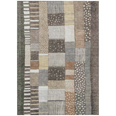 Machine Washable Indoor/Outdoor Xhevrie Brown Rug