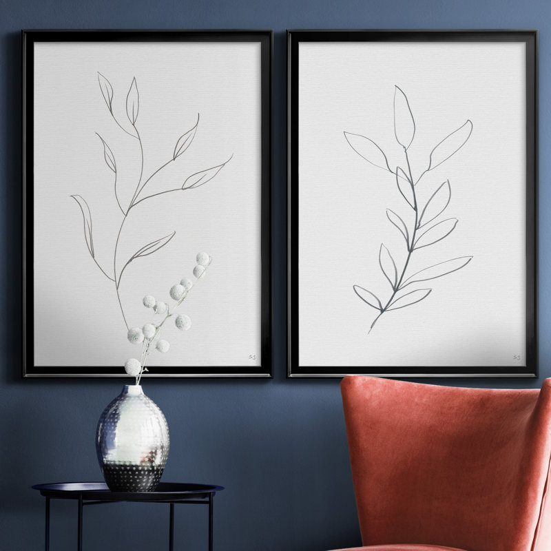 «Botanical Gesture I», ensemble de 2 reproductions, H 30,5 po x l 42,5 po x P 3 po, Toile avec cadre noir, Pas de tapis
