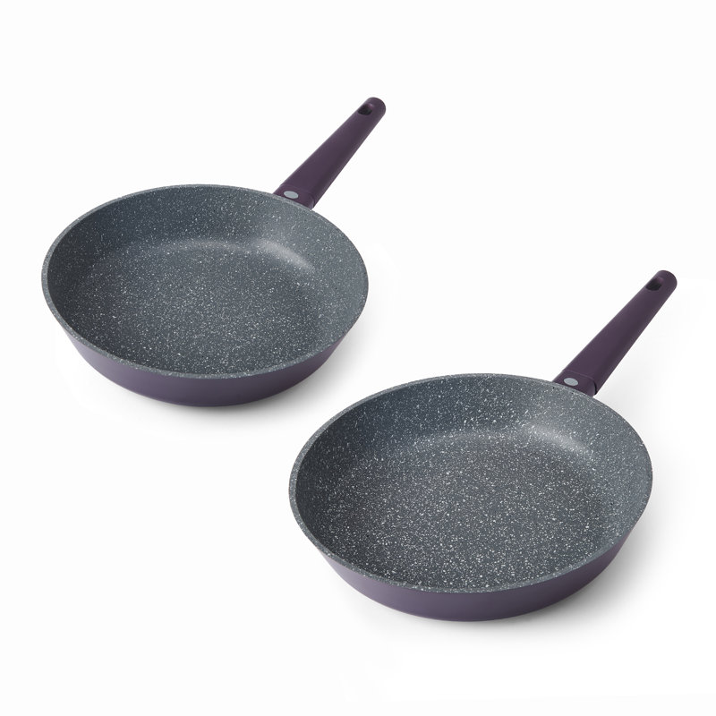 MasterClass Cast Aluminium Frying Pan Set, 26cm and 28cm 2pc Non-Stick Frying Pans with Soft Touch Handles, Purple