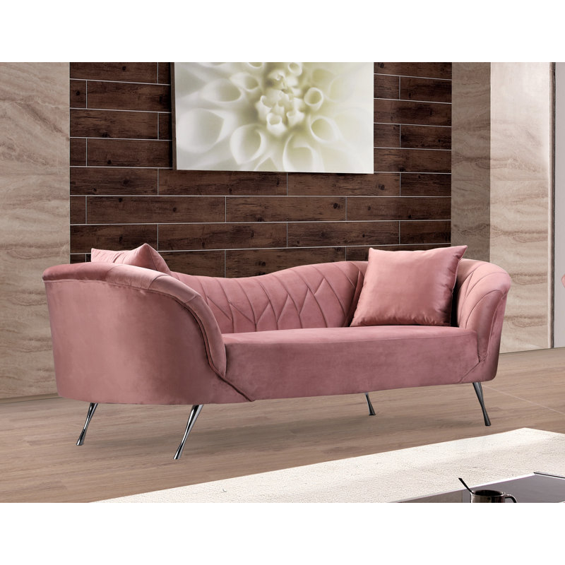 Canapé en velours à accoudoirs évasés, Velours rose, 34.2”H x 81.9”W x 31.5”D