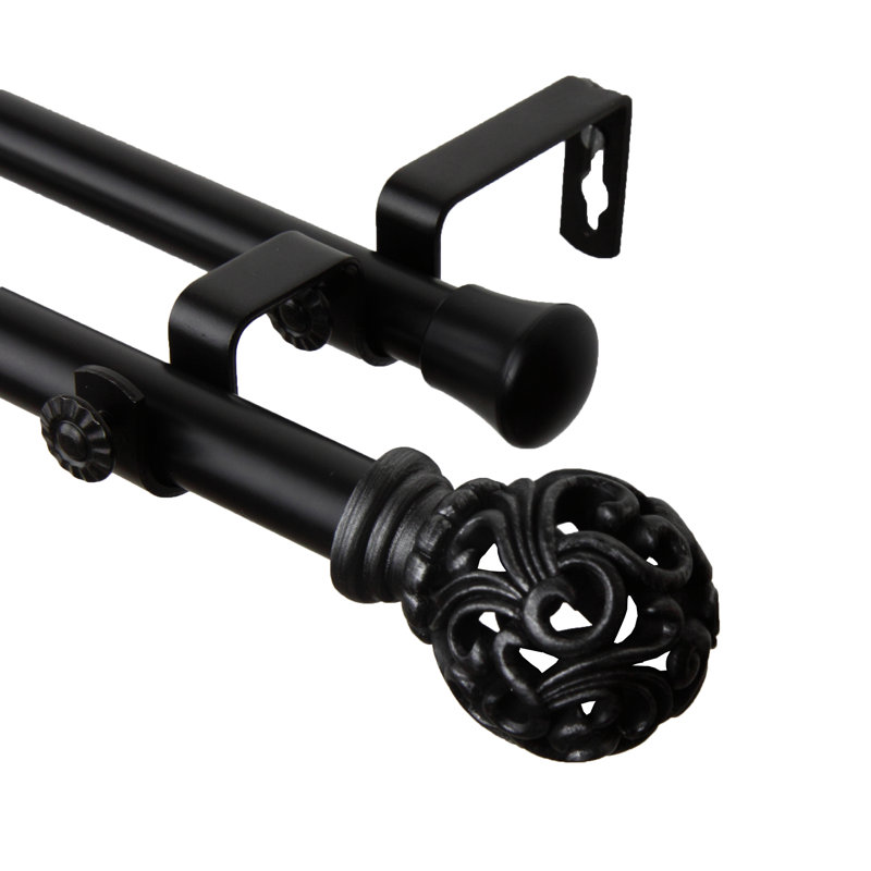 Tringle à rideaux double Adora, H 0,81 po x l 84 po x P 6,38 po, Noir