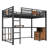 Full Loft Bed with Desk and Storage, Metal Loft Bed Frame with Ladders, Noise-Free, No Box Spring Needed, Black-2040538441-2040538440