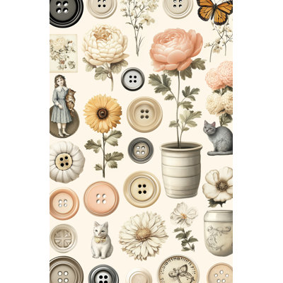Papier peint floral rétro avec motif de papillons éclectiques