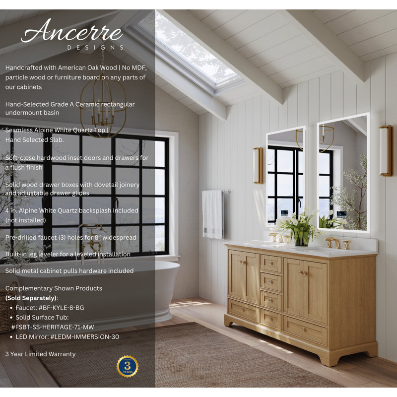 Audrey 66'' W Double Vanity, Oak | Rose Gold, White