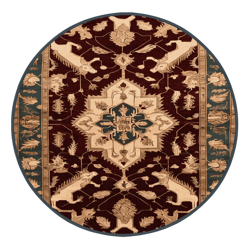 Tapis persan noir lavable à la machine, Rond 6 pi