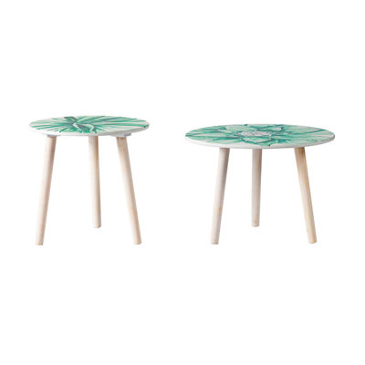 Nature-Inspired Watercolor Succulent Patterned MDF Side Tables