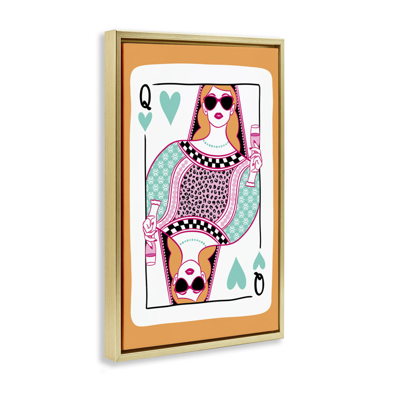  Queen of Hearts & Drink Canvas by JJ Design House LLC, H 25 po x l 17 po, Cadre flottant métallique doré