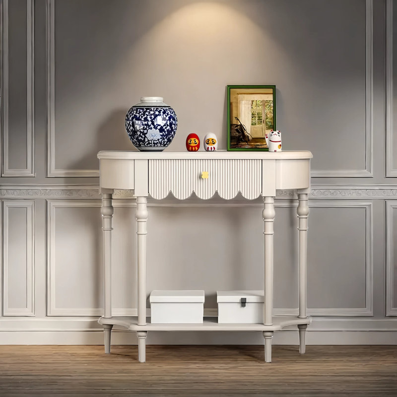 Solid Wood Semi-Circle Entryway Console Cabinet, 33.5" H x 39.4" W x 11.8" D, Cream
