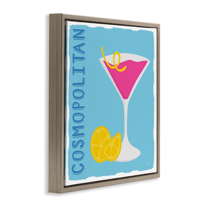"Cosmopolitan Cocktail Drink Floater", art mural par Natalie Carpentieri, Cadre flottant orme Montalcino, H 25 po x l 25 po