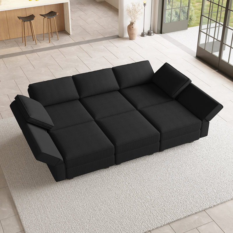 Canapé-lit modulaire Corduroy, Velours côtelé noir