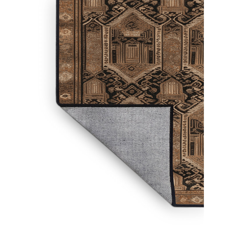 Tapis art déco brun lavable à la machine, Carré 3 pi