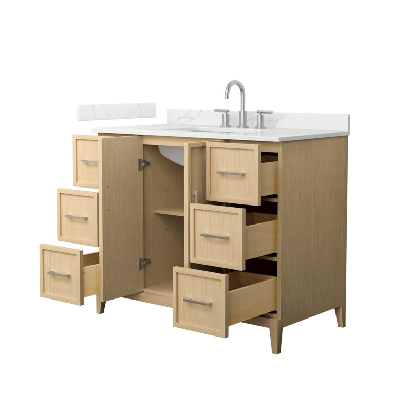 Elan 42'' Single Bathroom Vanity with Quartz Top, 8" Center, Brushed Nickel, Tan