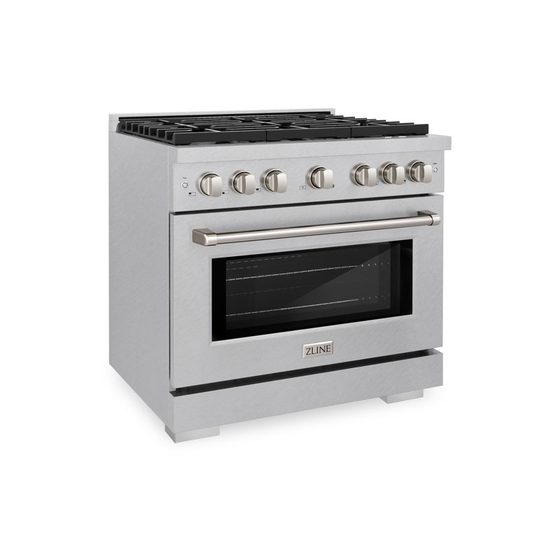 ZLINE 36" Paramount Dual Fuel DuraSnow® Range w/ 6 Burner Cooktop & Black Matte Door (SDRS-BLM-36), Stainless Steel