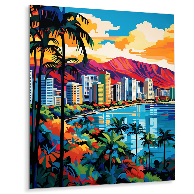 Ville, art mural Honolulu Popart II - Honolulu, H 40 po x l 30 po x P 1 po