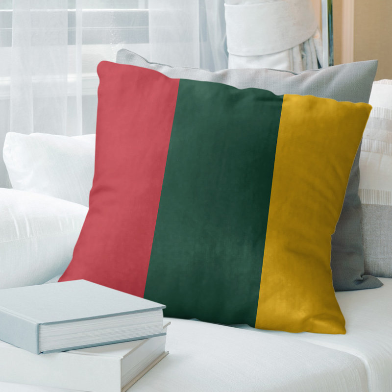 Housse de coussin rayé, Minnesota, 14 po x 14 po, Rouge Iron Range / vert forêt / récolte dorée