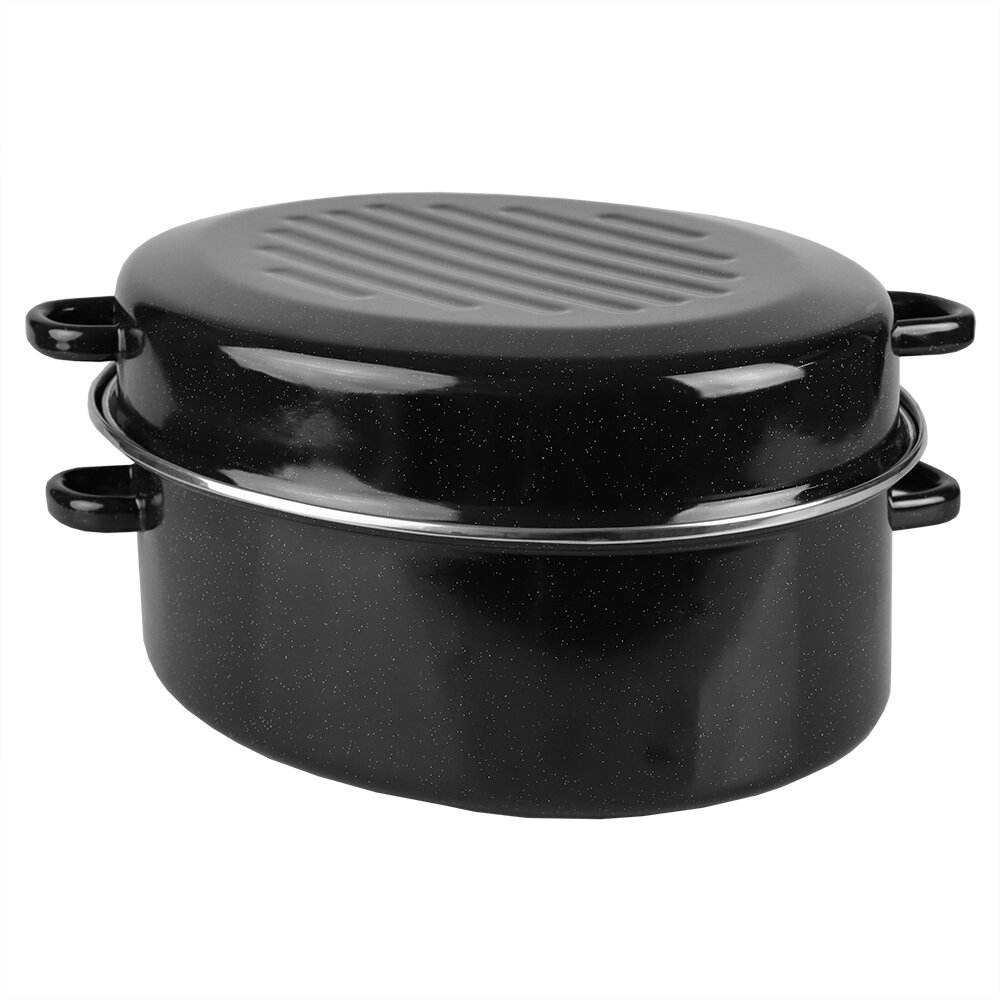 16'' Enameled Cast Iron Roasting Pan with Rack