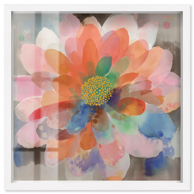 Art mural Prismatic Dahlia II Shadowbox par Art Remedy, cadre blanc, 13 x 13