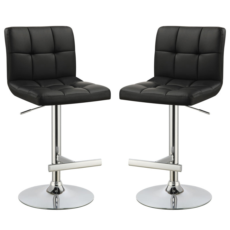 Wendin Square Pattern Adjustable Height Swivel Bar Stool, Set Of 2, Black
